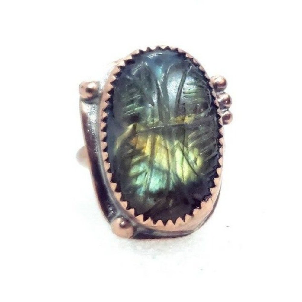 Labradorite butterfly rainbow crystal copper Ring handmade size 6 metalwork - Picture 2 of 12